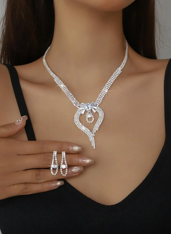 تايك تو طقم مجوهرات قطعتين عقد وأقراط مزين